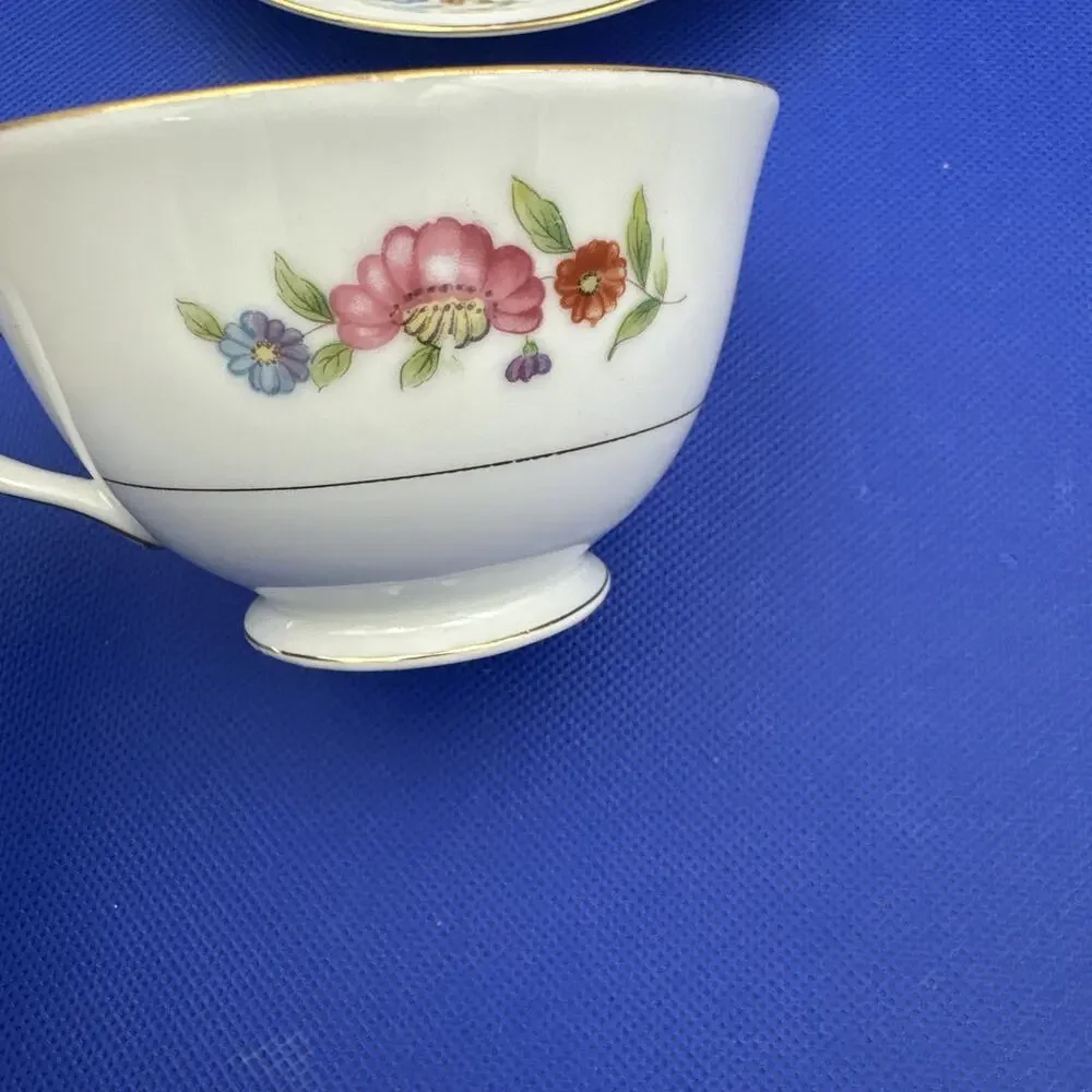 VTG Moriyama Teacup &‎ Saucer Floral Design Gold Trim Made in Occupied Japan